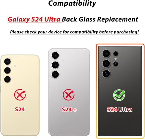 S24 Ultra الخلفية الزجاج الخلفي بديل متوافق مع Samsung Galaxy S24 Ultra 5G الزجاج الخلفي مع عدسة كاميرا مثبتة مسبقا ومجموعة أدوات إصلاح+ لاصق (رمادي داكن) in Kuwait