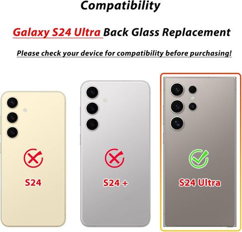 S24 Ultra الخلفية الزجاج الخلفي بديل متوافق مع Samsung Galaxy S24 Ultra 5G الزجاج الخلفي مع عدسة كاميرا مثبتة مسبقا ومجموعة أدوات إصلاح+ لاصق (رمادي داكن) in Kuwait