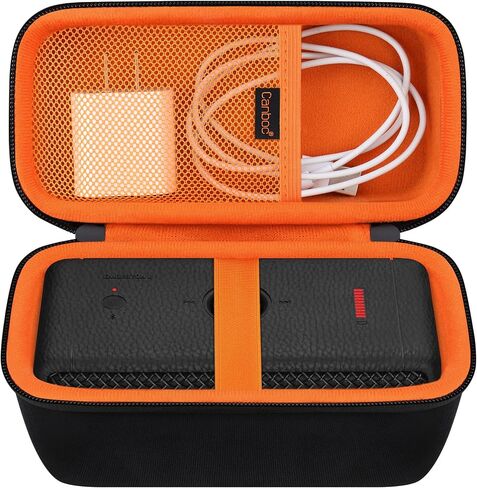 Canboc Carrying Case for Marshall Emberton II/Marshall Emberton III Portable Bluetooth Speaker, Mesh Pocket fits Charging Cable, Black+Orange (Case Only) in Saudi Arabia