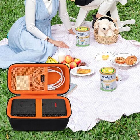 Canboc Carrying Case for Marshall Emberton II/Marshall Emberton III Portable Bluetooth Speaker, Mesh Pocket fits Charging Cable, Black+Orange (Case Only) in Saudi Arabia