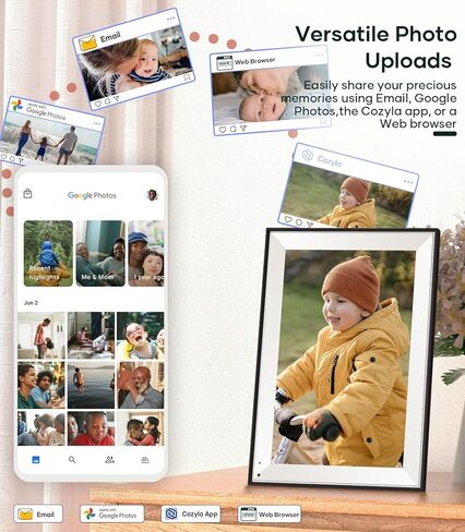 إطار Cozyla: إطار صور رقمي مقاس 32 بوصة مع شاشة كبيرة، وإطار صور إلكتروني WiFi مع مساحة تخزين غير محدودة وبدون اشتراك، وشاشة غير لامعة مضادة للوهج، والمشاركة عبر التطبيق، والبريد الإلكتروني، وصور Google، والويب in Kuwait