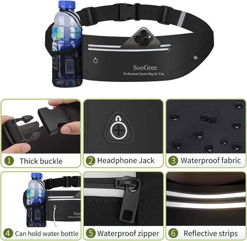 Men Women Grad Running Belt Fanny Pack ، Zipper مقاومة للماء حزمة الخصر ، حامل الهاتف الفائق الخفيف العاكس ، حقيبة حزام تمرين رياضية للركض على المشي في التخييم. in Kuwait