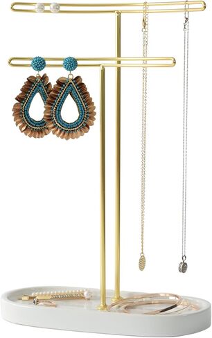 Jewelry Organizer - Jewelry Stand - Holder for Your Earring, Necklace, Bracelet and Headband Storage - Jewelry Organizer Tree Stand - Display Tower Organizer for Jewelry (White with Print + Black) in Saudi Arabia