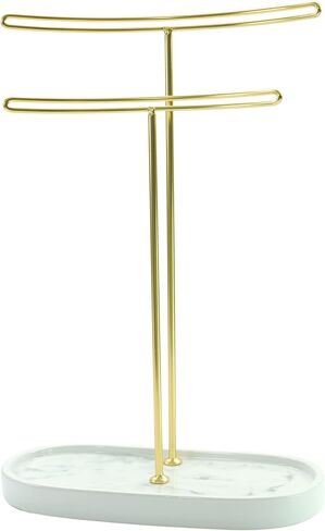 Jewelry Organizer - Jewelry Stand - Holder for Your Earring, Necklace, Bracelet and Headband Storage - Jewelry Organizer Tree Stand - Display Tower Organizer for Jewelry (White with Print + Black) in Saudi Arabia