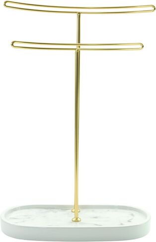 Jewelry Organizer - Jewelry Stand - Holder for Your Earring, Necklace, Bracelet and Headband Storage - Jewelry Organizer Tree Stand - Display Tower Organizer for Jewelry (White with Print + Black) in Saudi Arabia