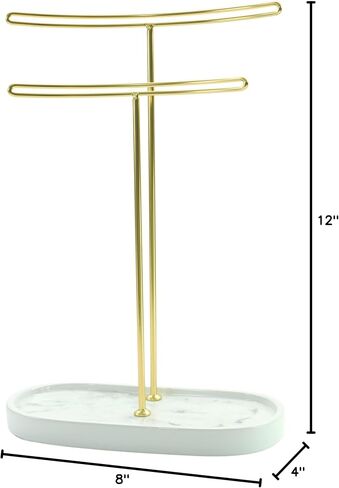 Jewelry Organizer - Jewelry Stand - Holder for Your Earring, Necklace, Bracelet and Headband Storage - Jewelry Organizer Tree Stand - Display Tower Organizer for Jewelry (White with Print + Black) in Saudi Arabia