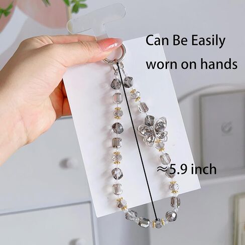 Beaded Phone Charm Sparkling Chain Wrist Strap Accessories,Fashion Women Bracelet Wristlet Strap With Tether Tab in Saudi Arabia