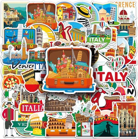 Italy Stickers Pack, 50 PCS Italy Travel Landscape Laptops Decorative Decals for DIY Water Bottle Journal Luggage, Aesthetic European Country Graffiti Sticker for Kids Teens Adults in Saudi Arabia
