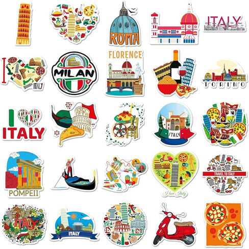 Italy Stickers Pack, 50 PCS Italy Travel Landscape Laptops Decorative Decals for DIY Water Bottle Journal Luggage, Aesthetic European Country Graffiti Sticker for Kids Teens Adults in Saudi Arabia