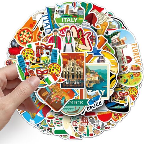 Italy Stickers Pack, 50 PCS Italy Travel Landscape Laptops Decorative Decals for DIY Water Bottle Journal Luggage, Aesthetic European Country Graffiti Sticker for Kids Teens Adults in Saudi Arabia