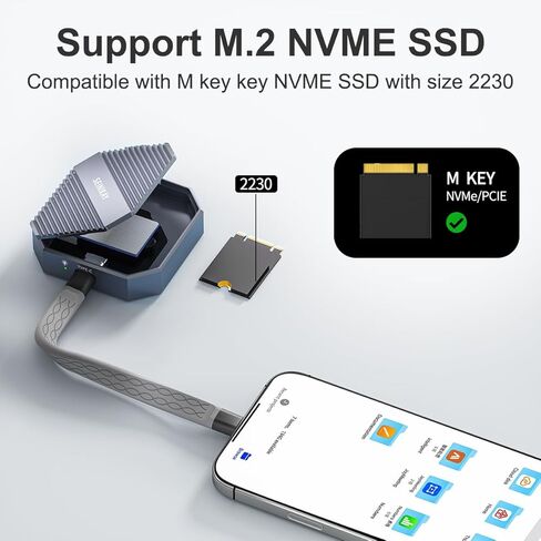 Mini M.2 Enclosure, Magnetic 2230 M.2 Enclosure Heat Sink for iPhone 15 Pro Max ProRes,10Gbps Speed,Supports M Keys NVME SSD in Saudi Arabia