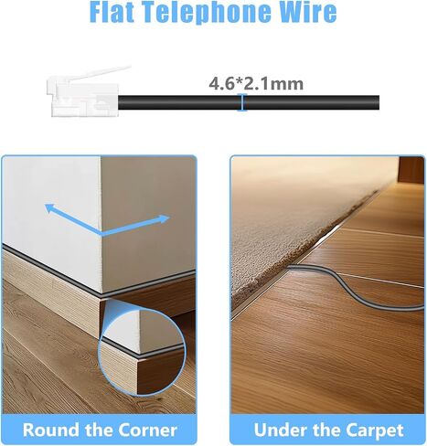 RJ11 6P4C Phone Extension Cord, 1 Pack 26 Feet Phone Cord for Landline, Black Telephone Line Cord, RJ11 Extension Cable with Fax/Modem for Office or Home in Kuwait