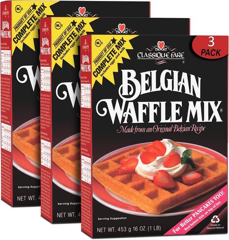 Classique Fare Belgian Waffle Mix - Makes Light and Crisp Waffles, Pancakes, Muffins & Crepes - Works with Waffle Maker - Fast and Fresh Breakfast Foods - 16 Oz Boxes (Pack of 3) in Saudi Arabia