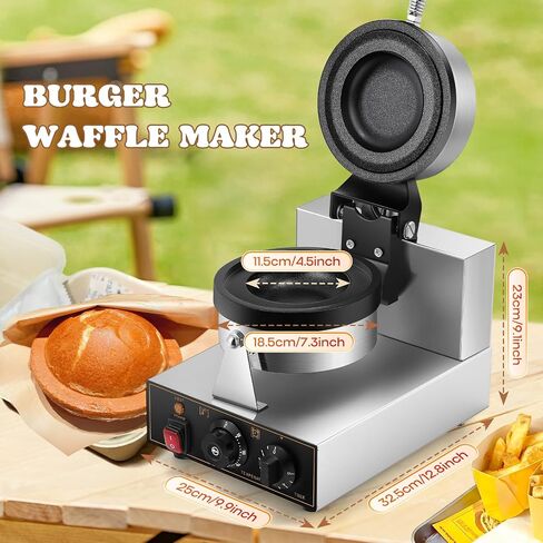 Moongiantgo UFO Burger Waffle Maker, Ice Cream Filling Burger Machine With 0-5 Time & 50-300℃ Temp Control, Double-Sided Heating Hamburger Maker Non-Stick Gelato Panini Press For Home Kitchen (110V) in Kuwait