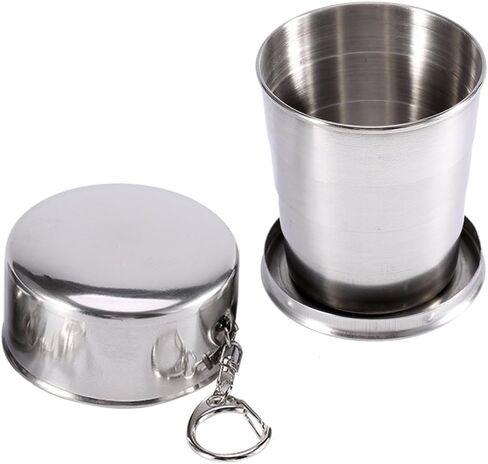 AYNEFY Collapsible Cup,Stainless Steel Telescopic Camping Mug Reusable Mug Portable Outdoor Travel Demountable Folding Cup with Keychain for Camping Hiking Travel(L) in Kuwait