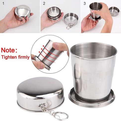AYNEFY Collapsible Cup,Stainless Steel Telescopic Camping Mug Reusable Mug Portable Outdoor Travel Demountable Folding Cup with Keychain for Camping Hiking Travel(L) in Kuwait