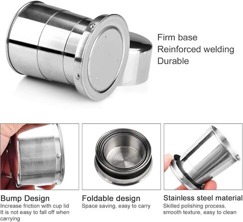 AYNEFY Collapsible Cup,Stainless Steel Telescopic Camping Mug Reusable Mug Portable Outdoor Travel Demountable Folding Cup with Keychain for Camping Hiking Travel(L) in Kuwait