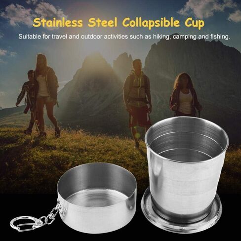 AYNEFY Collapsible Cup,Stainless Steel Telescopic Camping Mug Reusable Mug Portable Outdoor Travel Demountable Folding Cup with Keychain for Camping Hiking Travel(L) in Kuwait