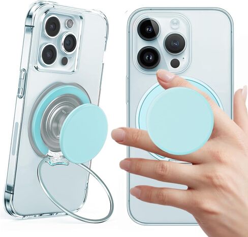 AUROX for MagSafe Phone Grip, Magnetic Phone Grips [Popup Comfortable Grip], Expandable Collapsible Phone Grip Stand Holder with Adjustable Kickstand, for iPhone 16 15 14 13 12 Series,TransparentBlack in Kuwait