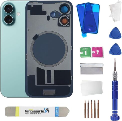 16 استبدال الزجاج الخلفي مع إطار الكاميرا المعدنية ومغناطيس لجهاز iPhone 16 (6.1 بوصة ، TEAL) ويتضمن أدوات بديلة in Kuwait