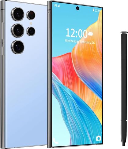 C24 Ultra Unlocked Android 14 Phones, 6.8" HD 120Hz Screen Cell Phone, 8GB+256GB Smartphone Unlocked, Snapdragon CPU 6800mAh Battery/Face ID/GPS/5G Dual SIM Phone (Blue) in Saudi Arabia
