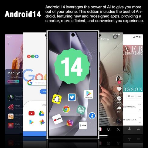 C24 Ultra Unlocked Android 14 Phones, 6.8" HD 120Hz Screen Cell Phone, 8GB+256GB Smartphone Unlocked, Snapdragon CPU 6800mAh Battery/Face ID/GPS/5G Dual SIM Phone (Blue) in Saudi Arabia