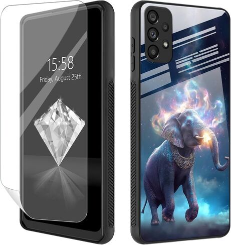 for Samsung Galaxy A53 5G Case with Screen Protector, Tempered Glass Back Shell Soft Silicone Bumper Shock Full Heavy Duty Protection for Samsung A53 5G Case 6.5 inch, Gilt Elephant in Kuwait