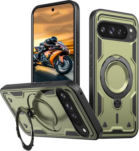 Ysnzaq Armor Case for Google Pixel 9 Pro XL, Military Grade Heavy Duty Shockproof Protective Phone Case with Invisible Kickstand for Google Pixel 9 Pro XL TH Green in Saudi Arabia