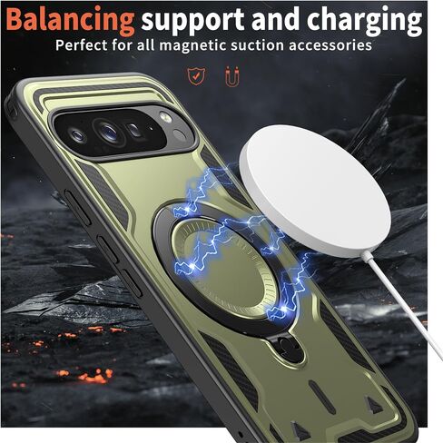 Ysnzaq Armor Case for Google Pixel 9 Pro XL, Military Grade Heavy Duty Shockproof Protective Phone Case with Invisible Kickstand for Google Pixel 9 Pro XL TH Green in Saudi Arabia
