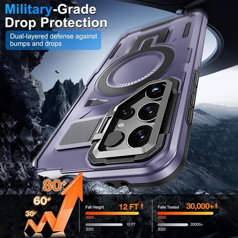 S24 Ultra Case متوافق مع Magsafe ، علبة Samsung Galaxy S24 Ultra مع غطاء الكاميرا الحامل Kickstand ، Galaxy S24 Ultra Phone Case Grading Groofroof Groofged Magnetic Cover (Blue) in Saudi Arabia
