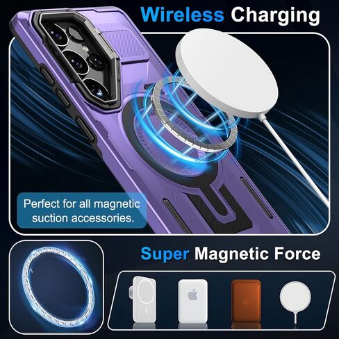 S24 Ultra Case متوافق مع Magsafe ، علبة Samsung Galaxy S24 Ultra مع غطاء الكاميرا الحامل Kickstand ، Galaxy S24 Ultra Phone Case Grading Groofroof Groofged Magnetic Cover (Blue) in Saudi Arabia