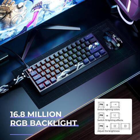 Hitime X XVX 60 ٪ مفاتيح مفتاح مع حزام ، لوحة مفاتيح ألعاب الألومنيوم السلكية H61 ، قابلة للتبديل الساخنة ، Kanagawa anime PBT Keycap in Kuwait