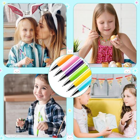 CNhoqc Easter Ballpoint Pens Bulk - 91pcs(Set of 6pcs)Bunny Peeps Beadable Ballpoint Pen Set Plastic Beadable Pen Bunny Peep Wood Bead & Chick & Egg Pendant Crystal Quicksand Resealable Foil Pouch Bag in Saudi Arabia