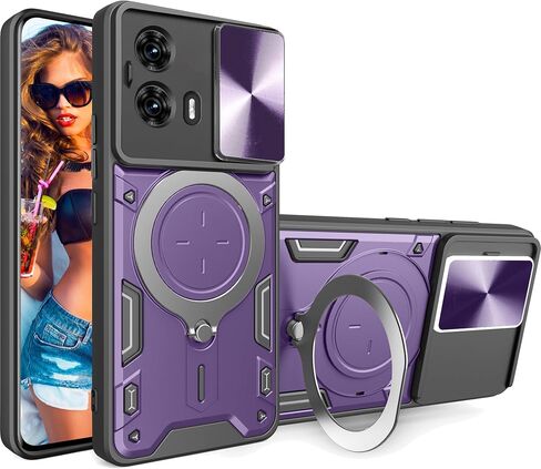 Ysnzaq Armor Case for Motorola Edge 50 Fusion (Not Edge 50), Lens Sliding Phone Cover with Magnetic Coil Bracket for Motorola Edge 50 Fusion CQ Navy, queen in Saudi Arabia