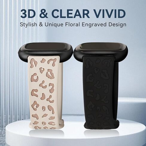 نطاقات محفورة Leopard لـ Fitbit Versa 4/3 & Sense 2 ، معصم Sport Sport الناعم اللطيف للنساء ، نطاقات الساعات البديلة للماء ، Fitbit Versa 4 for Women ، تصميم طباعة الفهد in Saudi Arabia