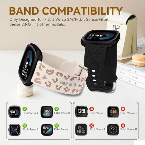 نطاقات محفورة Leopard لـ Fitbit Versa 4/3 & Sense 2 ، معصم Sport Sport الناعم اللطيف للنساء ، نطاقات الساعات البديلة للماء ، Fitbit Versa 4 for Women ، تصميم طباعة الفهد in Saudi Arabia