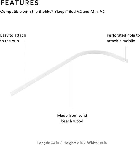 Stokke Sleepi Drape Rod, White - Made from Solid Beech Wood - Easy to Install & Clean - Compatible Sleepi Crib/Bed & Mini in Kuwait