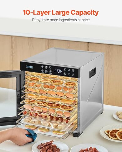 VEVOR Food Dehydrator Machine, 10 Stainless Steel Trays, 1000W Electric Food Dryer with Adjustable Temperature & 24-Hour Timer, Freeze Dryer for Jerky, Meat, Fruit, Vegetables, Herbs, Dog Treats in Saudi Arabia