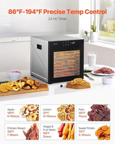 VEVOR Food Dehydrator Machine, 10 Stainless Steel Trays, 1000W Electric Food Dryer with Adjustable Temperature & 24-Hour Timer, Freeze Dryer for Jerky, Meat, Fruit, Vegetables, Herbs, Dog Treats in Saudi Arabia