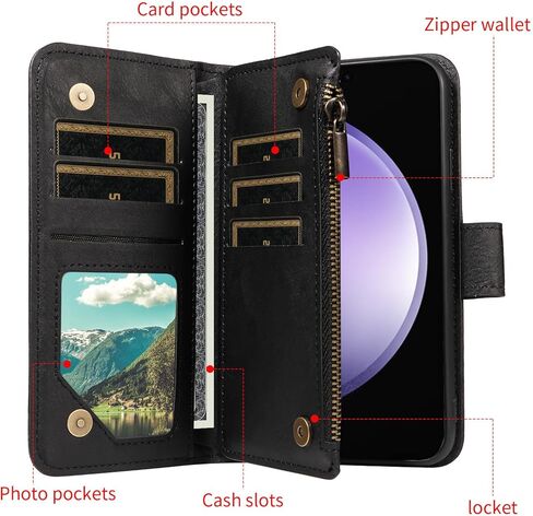 ل Samsung Galaxy S23 Fe 5g Wallet Phone Case with Crossbody Lanyard Strap Faux Card Card Slot Stand Kickstand Men Women Flip Cell Cover for S 23 EF S23Fe 23S Brown in Kuwait