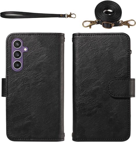 ل Samsung Galaxy S23 Fe 5g Wallet Phone Case with Crossbody Lanyard Strap Faux Card Card Slot Stand Kickstand Men Women Flip Cell Cover for S 23 EF S23Fe 23S Brown in Kuwait