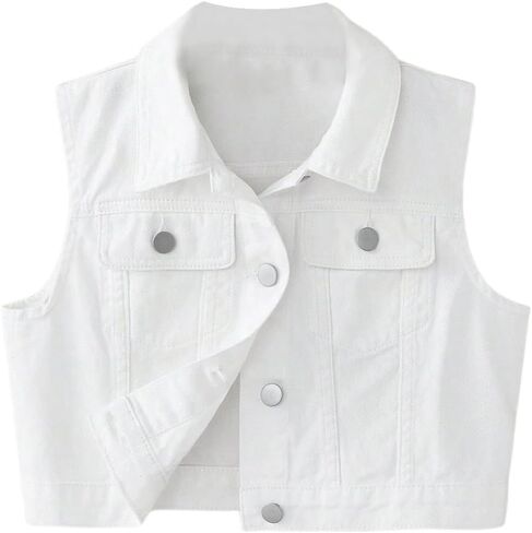 SweatyRocks Girl's Denim Vest Button Down Sleeveless Jean Jacket Outerwear with Pockets in Saudi Arabia