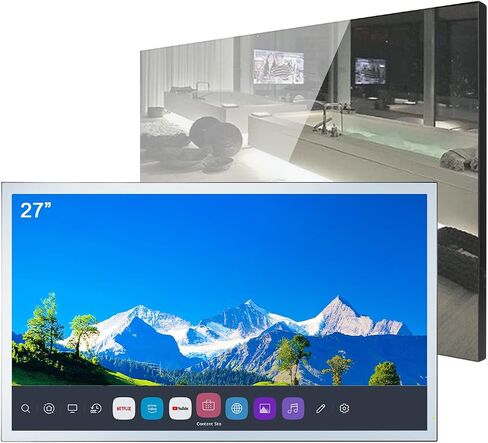Soulaca 27 inches Full Touchscreen Vanishing Mirror LED TV Turns Mirror Waterproof Bathtub Shower Television ATSC DTV for Kitchen Bathroom SPA Hotel in Kuwait