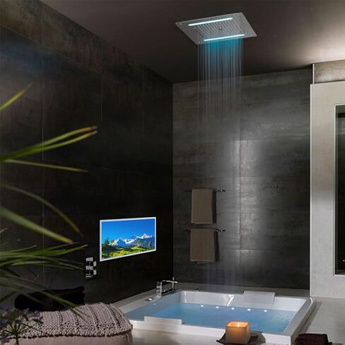 Soulaca 27 inches Full Touchscreen Vanishing Mirror LED TV Turns Mirror Waterproof Bathtub Shower Television ATSC DTV for Kitchen Bathroom SPA Hotel in Kuwait