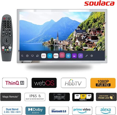 Soulaca 27 inches Full Touchscreen Vanishing Mirror LED TV Turns Mirror Waterproof Bathtub Shower Television ATSC DTV for Kitchen Bathroom SPA Hotel in Kuwait