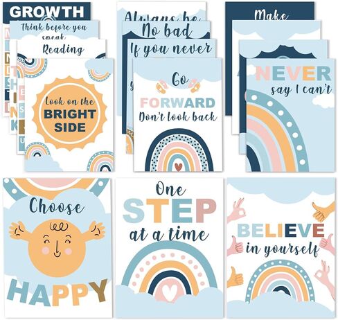 EggSun 15pcs Boho Mental Health Posters for Classroom,Inspirational Wall Art for Bulletin Board Decoration,Growth Mindset Positive Quotes Poster for Middle Homeschool Office 8.3x10.6IN (Boho Rainbow) in Saudi Arabia