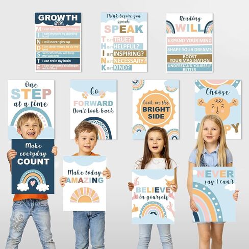 EggSun 15pcs Boho Mental Health Posters for Classroom,Inspirational Wall Art for Bulletin Board Decoration,Growth Mindset Positive Quotes Poster for Middle Homeschool Office 8.3x10.6IN (Boho Rainbow) in Saudi Arabia