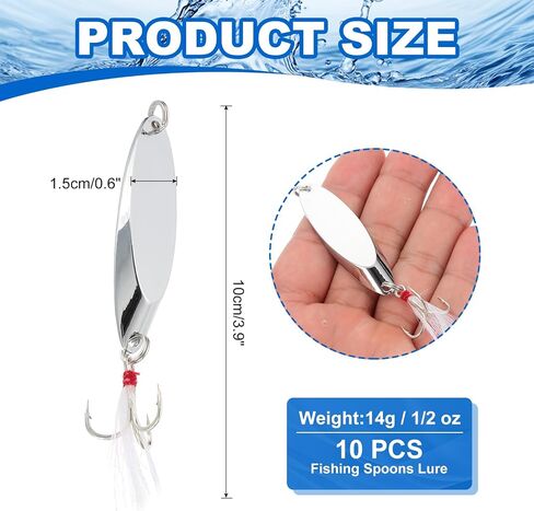 PATIKIL Fishing Spoons, Fishing Lures Casting Spoon Treble Hooks Jigs Hard Metal Spinner Baits in Kuwait