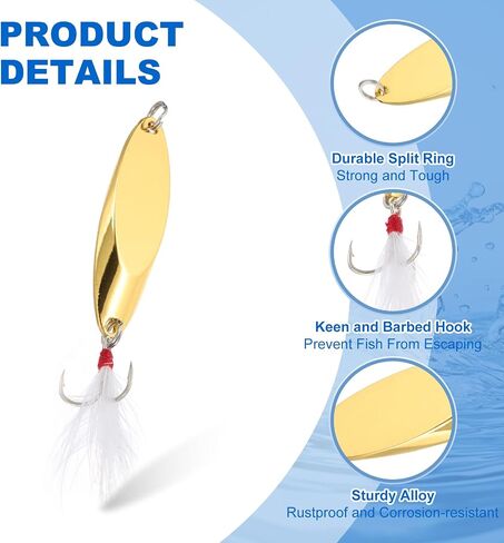 PATIKIL Fishing Spoons, Fishing Lures Casting Spoon Treble Hooks Jigs Hard Metal Spinner Baits in Kuwait