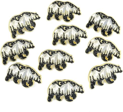 Airssory 10 pcs الدب الأسود مع Snow Mountain المينا سبيكة دبابيس شارة على شكل حيوانات البرية لدبابيات DIY حقيبة ظهر Decooration Craft in Kuwait